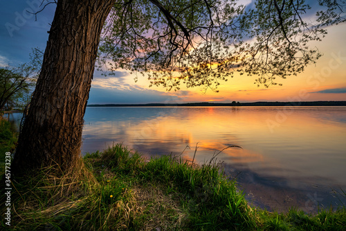 Beautiful summer sunset at lake