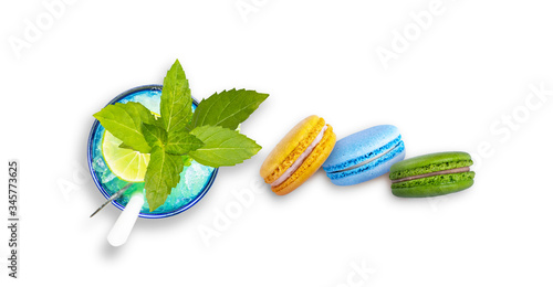 French macaroons with cocktail, lemon and mint. We meet summer tasty