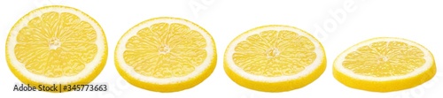 Obraz na płótnie Set of sliced lemon citrus fruit lying down isolated on white background