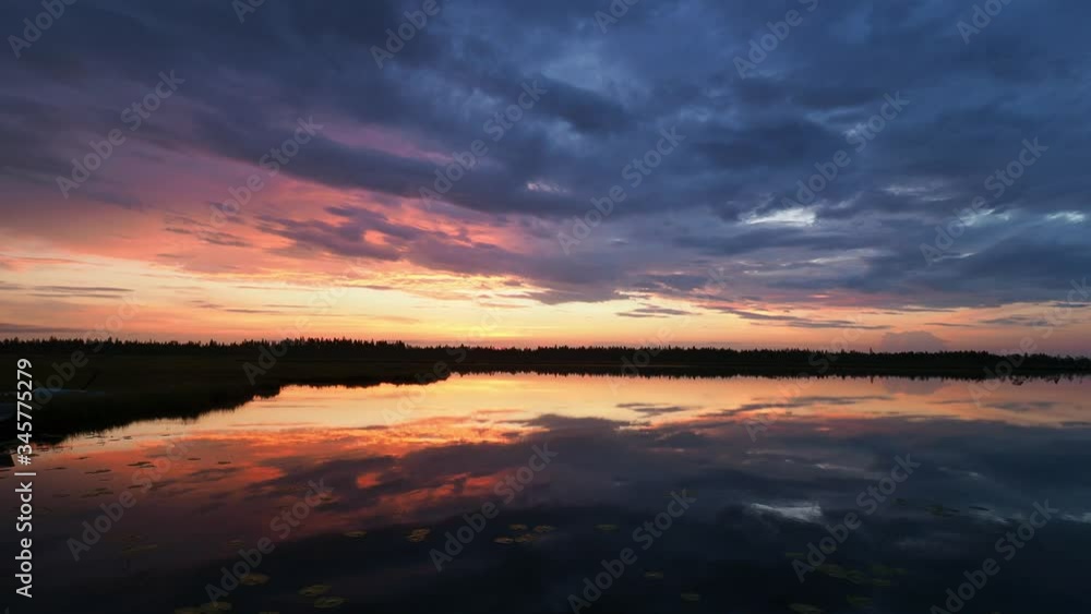 Pan of majestic sunrise on mountain lake Pan of majestic sunrise on mountain lake