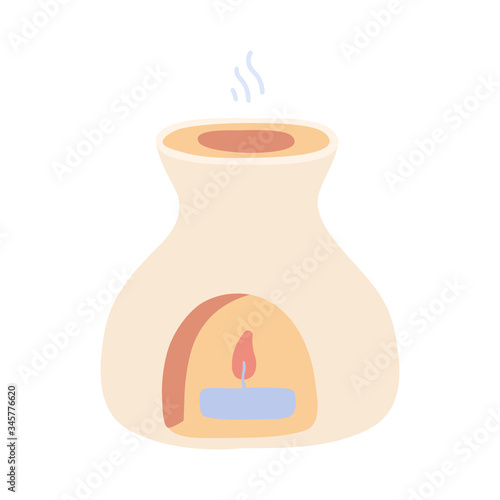Vector illustration of Aroma lamp. Ceramic incense burner for the Aromatherapy. Flat icon isolated on white. SPA, Ayurveda, Aromatic therapy design element. 