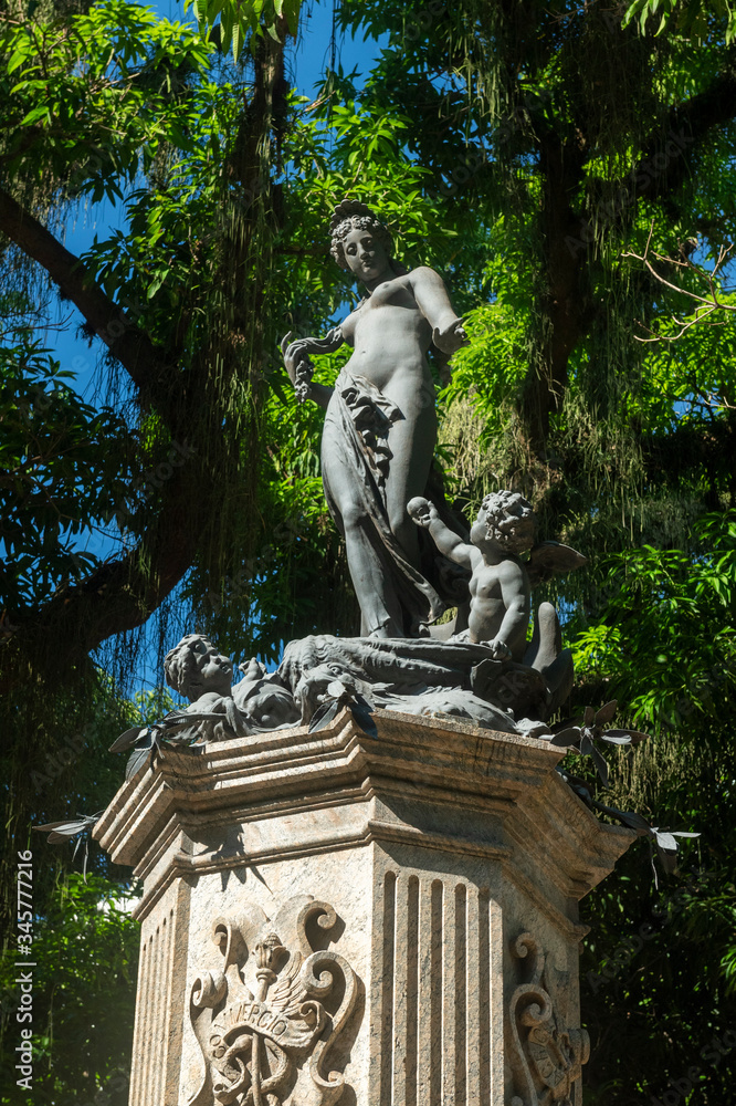  Palacio do Catete, Rio de Janeiro, Brazil on June 23, 2018. Outdoor garden, statues and people