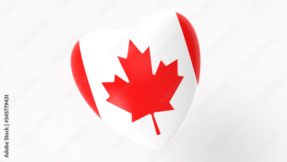 flag of Canada in heart on white background, 3d rendering flag of Canada in heart on white background, 3d rendering