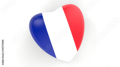 flag of France in heart on white background, 3d rendering