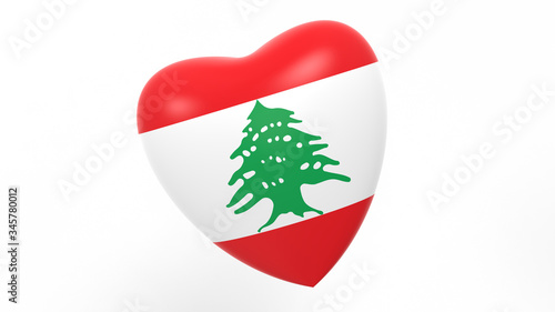 flag of Lebanon in heart on white background, 3d rendering