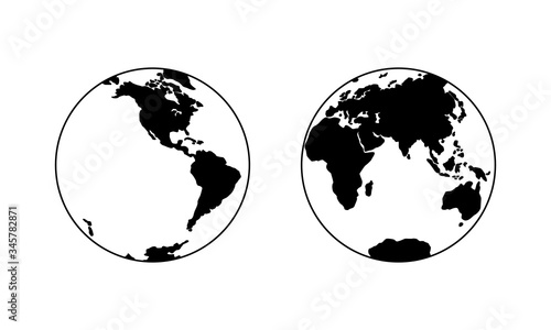 Vector illustration of Western and Eastern Hemispheres of planet Earth, silhouettes of continents. Eurasia, America, Africa, Australia, Antarctica photo