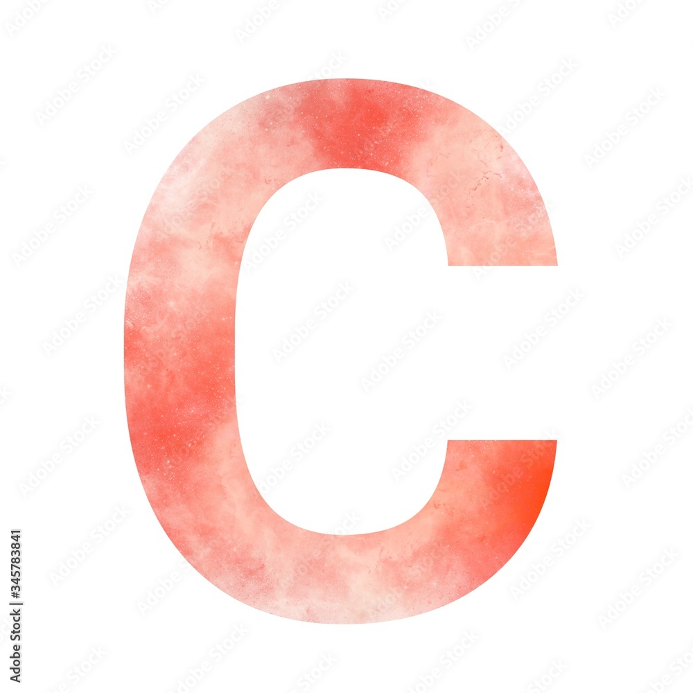 Orange space alphabet. Capital letter C. Digital art. Isolated on white background. Stock illustration. Orange space alphabet. Capital letter C. Digital art. Isolated on white background. Stock illustration.