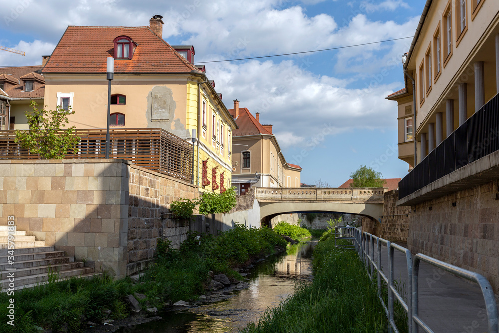 Eger creek in Eger, Hungary on a sunny spring afternoon.