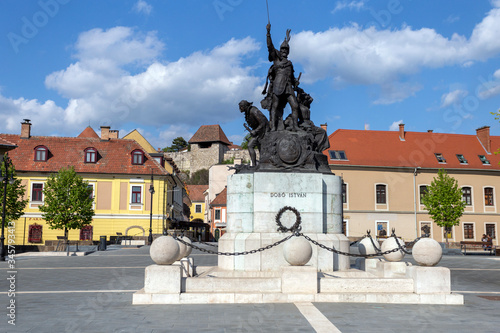 Dobo square in Eger, Hungary on a spring evening
