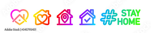 editable stroke line icons set of Stay home for Social media in support of self isolation. staying at home Prevent coronavirus spread. Covid19 perfect outline icon hashtag stayhome Isolated on white