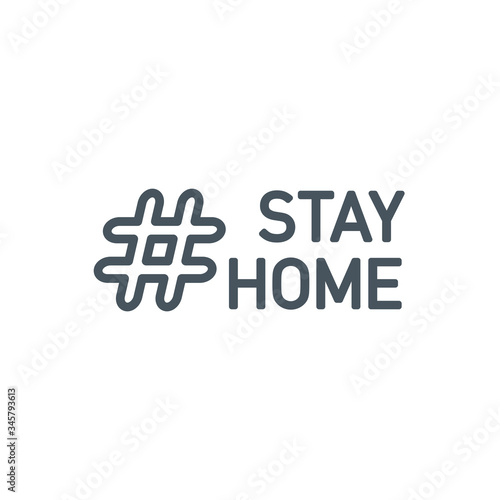 editable stroke line icon of Stay home for Social media in support of self isolation. staying at home Prevent coronavirus spread. Covid19 perfect outline single icon hashtag stayhome Isolated on white