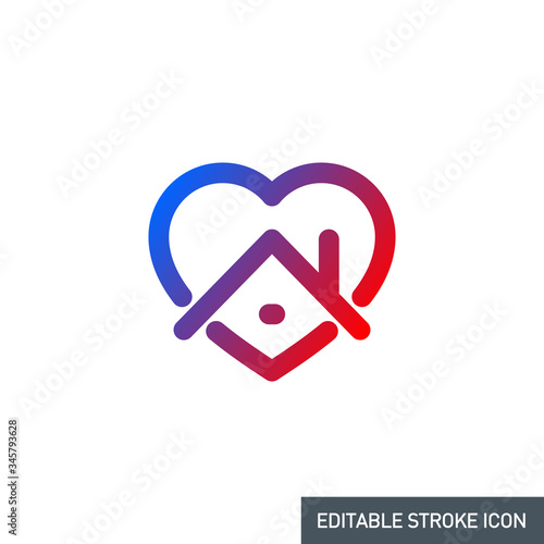 editable stroke line icon of Stay home for Social media in support of self isolation. staying at home Prevent coronavirus spread. Covid19 perfect outline single icon hashtag stayhome Isolated on white