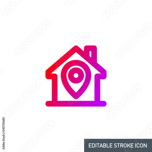 editable stroke line icon of Stay home for Social media in support of self isolation. staying at home Prevent coronavirus spread. Covid19 perfect outline single icon hashtag stayhome Isolated on white