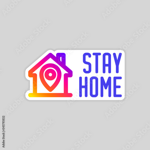 editable stroke line icon of Stay home for Social media in support of self isolation. staying at home Prevent coronavirus spread. Covid19 perfect outline single icon hashtag stayhome Isolated on white