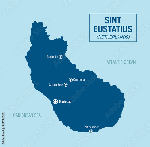 Sint Eustatius island political map. Caribbean Netherlands. Detailed vector illustration.