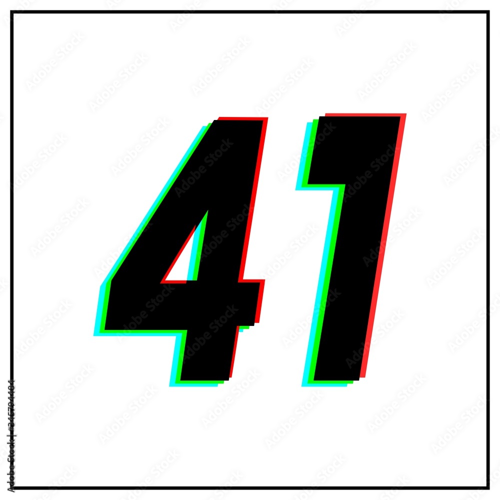 Number 41, forty one vector desing logo.Dynamic, split-color, shadow of number red, green, blue in black frame on white background.For social media,design elements, anniversary celebration greeting Number 41, forty one vector desing logo.Dynamic, split-color, shadow of number red, green, blue in black frame on white background.For social media,design elements, anniversary celebration greeting