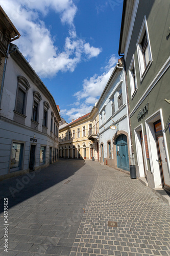 Empty street in Eger  Hungary on a spring evening.