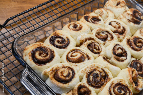 A Pan of cinnamon rolls fresh from the oven