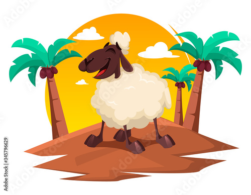 Eid al-Adha Mubarak. Funny cartoon ram.
