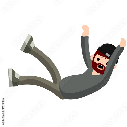 Screaming man falls from height. horror and fear of heights - phobia Acrophobia. Cartoon flat illustration. Drop young guy