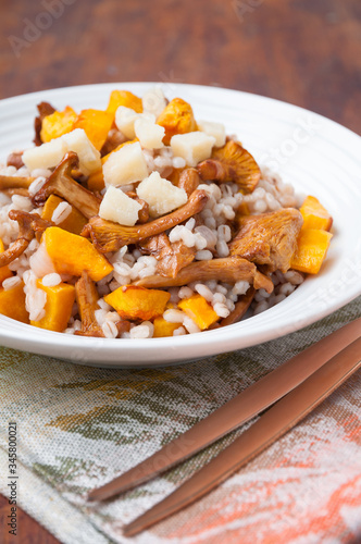 Pearl Barley Risotto with Roasted Pumpkin and Chanterelle