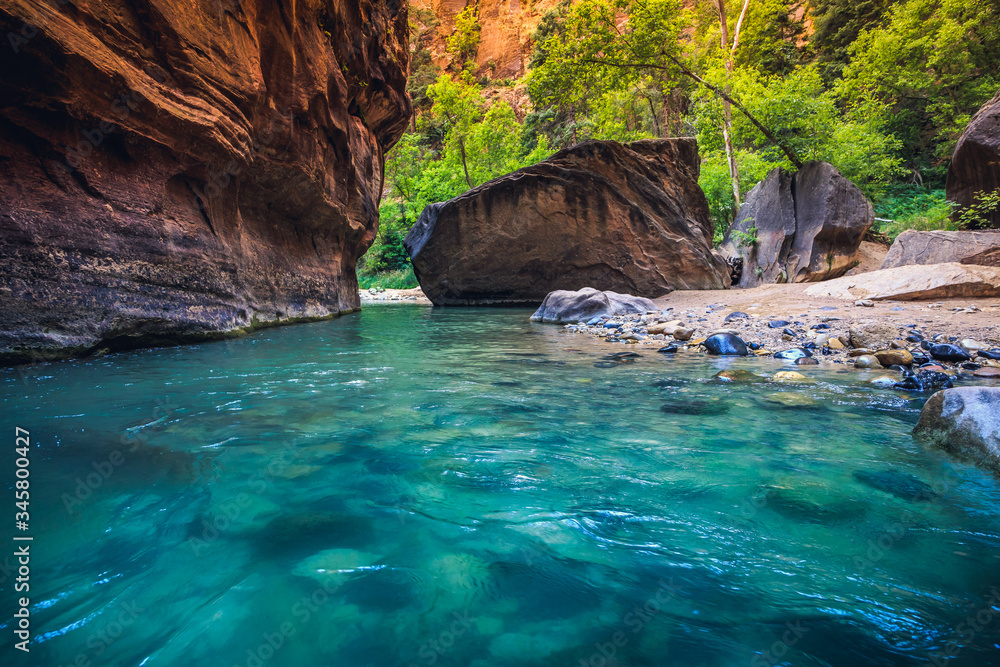 Blue Water of the Narrows of Zion National Park, Utah