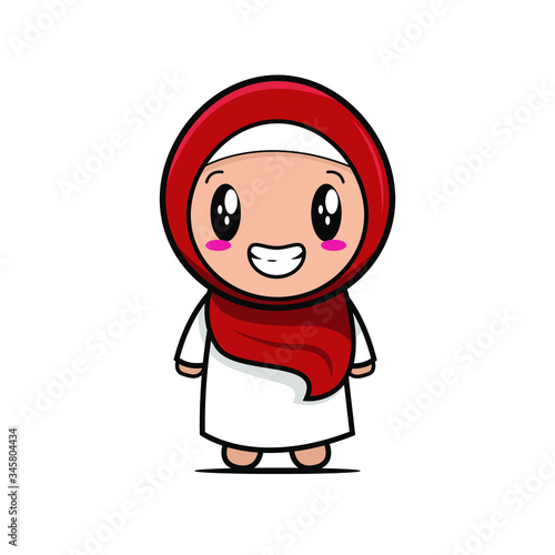 icon cute hijab muslim character vector