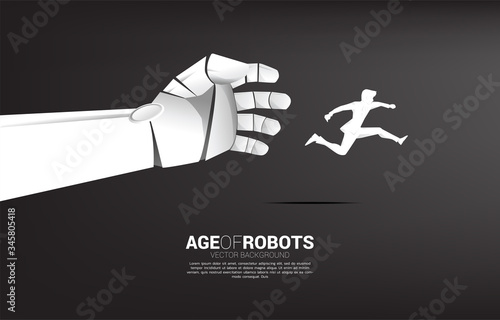 Robot hand try to grab Businessman . business concept of disruption of A.I. machine learning.