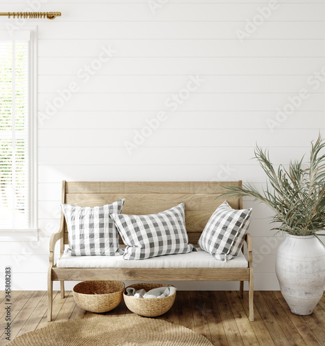 Photo Mockup in farmhouse interior background, 3d render
