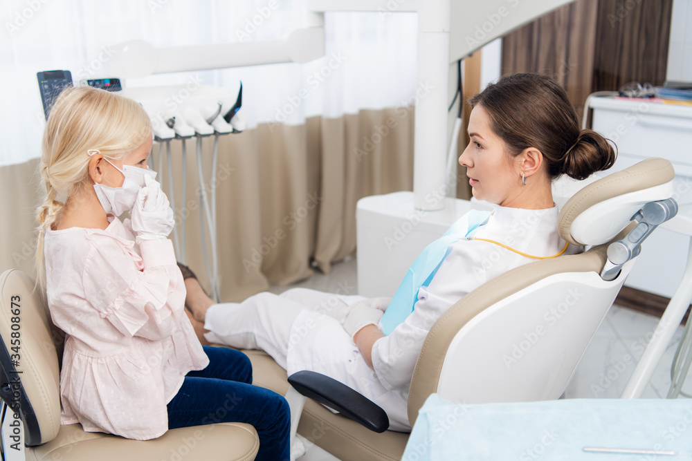 Obraz premium Kids at hospital, Little doctors, playing a teeth doctor