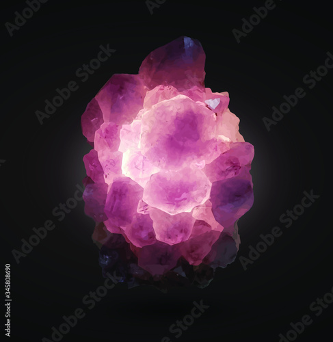 Realistic amethyst crystal on the dark