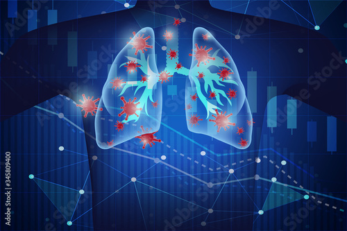 Stock market slump stock chart futuristic with Effects of disease Covid-19 Coronavirus concept vector,Pneumonia.Business technology banner concept background.illustration.World Health organization.