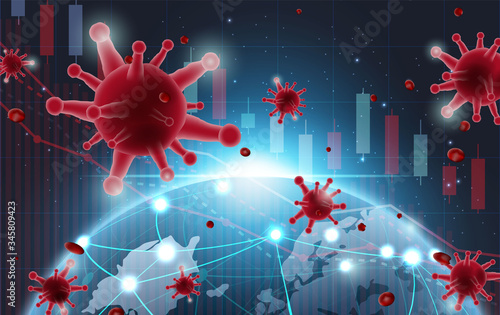 Stock market slump stock chart futuristic with Effects of disease Covid-19 Coronavirus concept vector,Pneumonia.Business technology banner concept background.illustration.World Health organization.