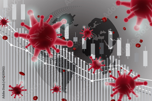 Stock market slump stock chart futuristic with Effects of disease Covid-19 Coronavirus concept vector,Pneumonia.Business technology banner concept background.illustration.World Health organization.