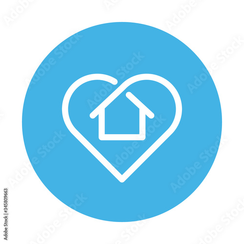 Stay at home symbol. House and heart combined vector icon. Line art pictogram.