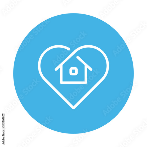 Stay at home symbol. House and heart combined vector icon. Line art pictogram.
