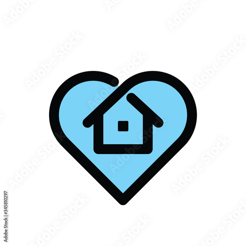 Stay at home symbol. House and heart combined vector icon. Line art pictogram.