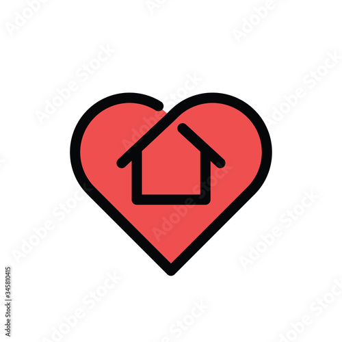 Stay at home symbol. House and heart combined vector icon. Line art pictogram.
