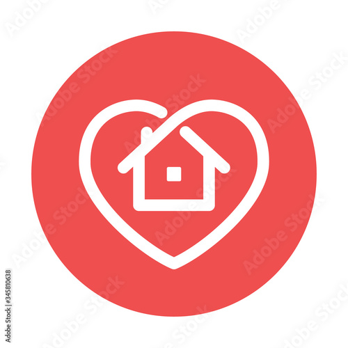 Stay at home symbol. House and heart combined vector icon. Line art pictogram.