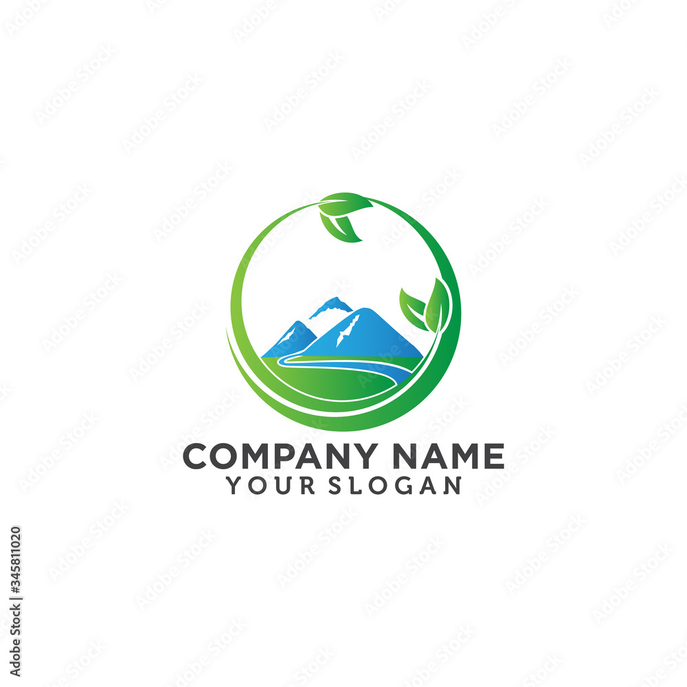 Creative mountain valley and river logo design inspiration Creative mountain valley and river logo design inspiration