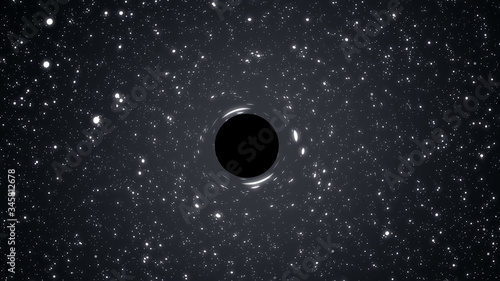 Black hole flying through the stars. Deep space. 