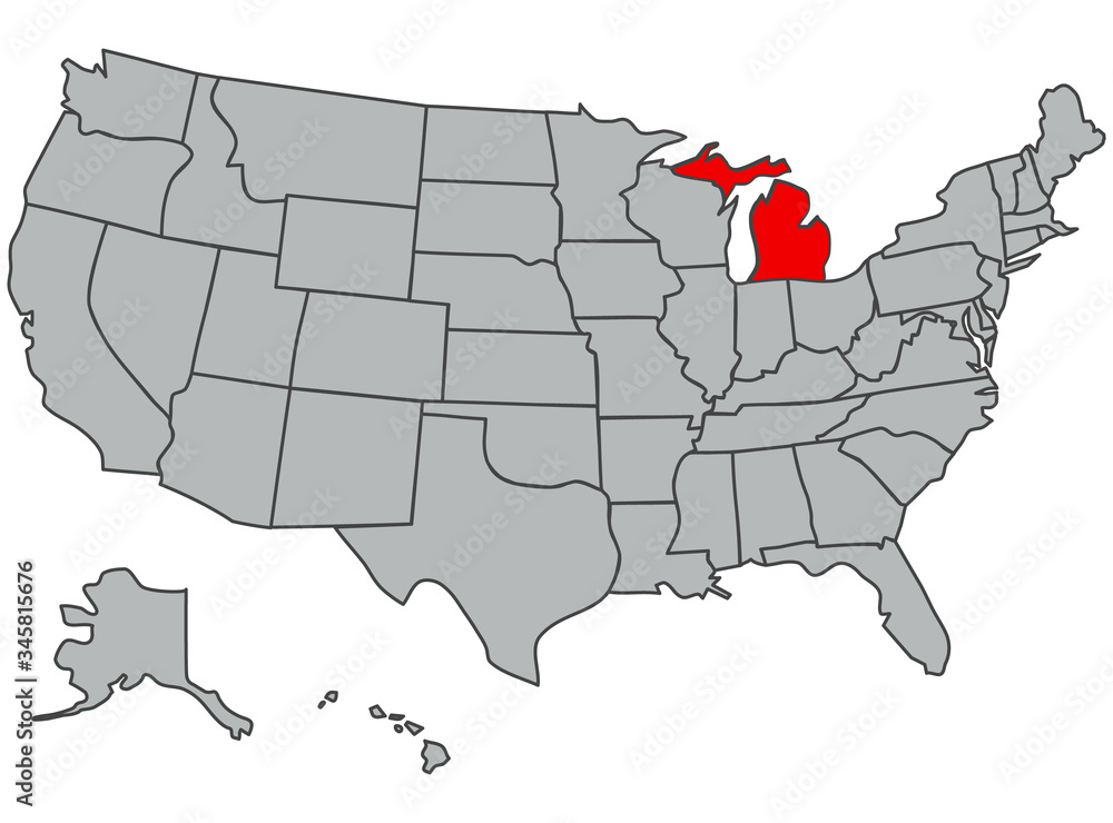 Vector map of the United States of America. State Michigan illustration ...
