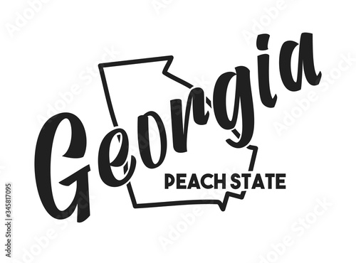Vector illustration of Georgia. Nickname Peach State. United States of America outline silhouette. Hand-drawn map of US territory. Image for the USA poster, banner, t-shirt, print, decor