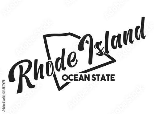 Rhode Island vector silhouette. Nickname inscription Ocean State. Image for US poster, banner, print, decor, United States of America card. Hand-drawn illustration map of the USA territory