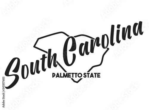 South Carolina vector silhouette. Nickname Palmetto State. Hand-drawn illustration map of the USA territory. Image for US poster, banner, print, decor, United States of America card.