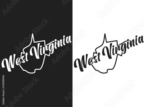 West Virginia vector logo. Monochrome illustration of the USA state. Lettering and outline of territory of the United States of America.