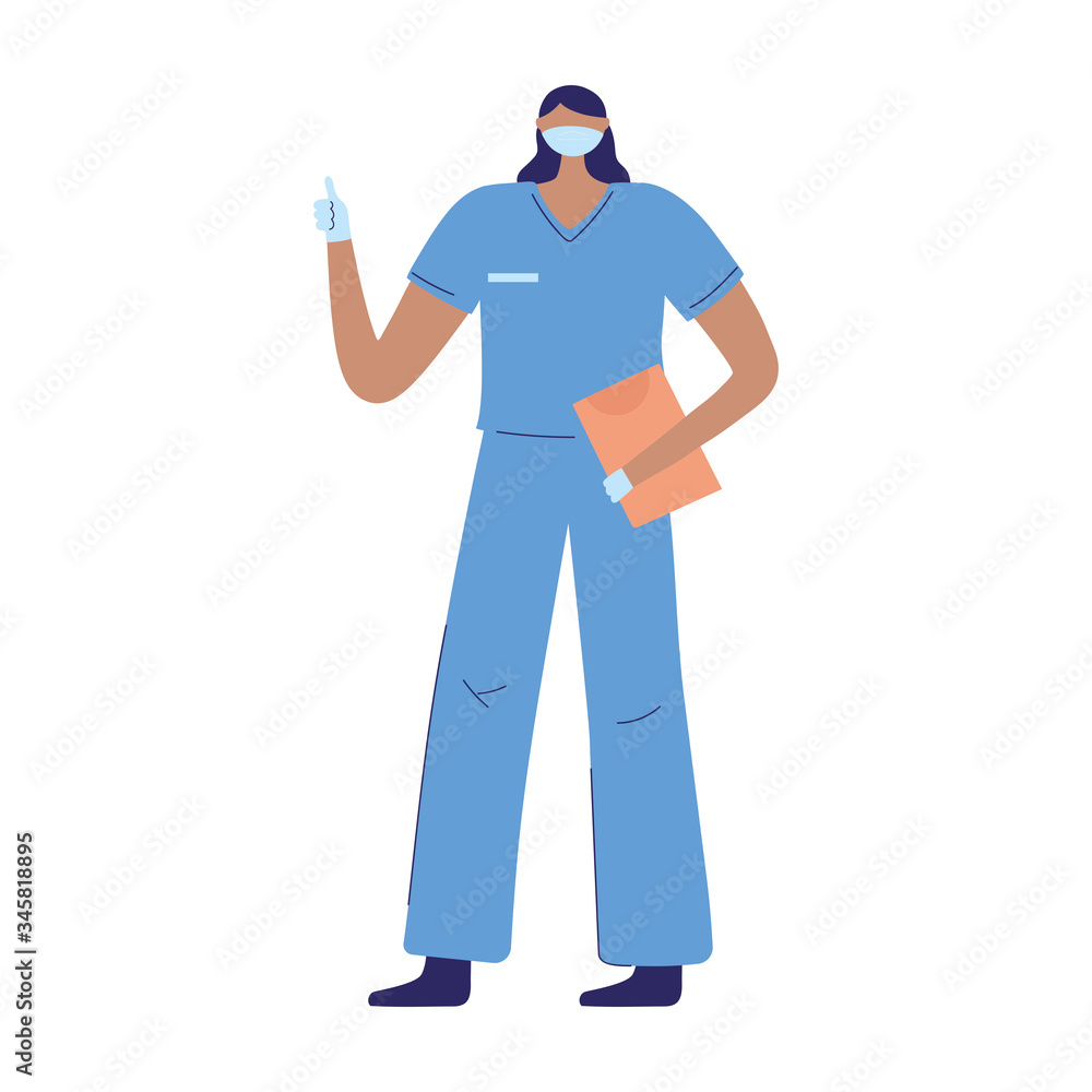 female nurse with medical mask gloves and report female nurse with medical mask gloves and report