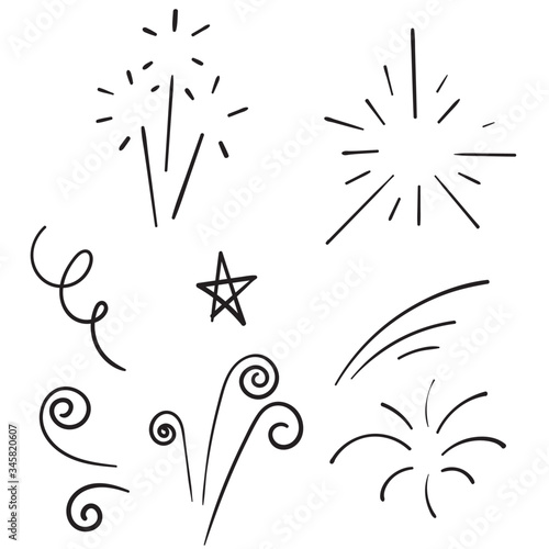 doodle Vector collection of swishes, swashes, swoops. Calligraphy swirl. Highlight text elements. Hand drawn fireworks cartoon