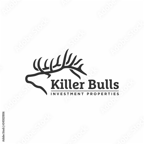 Buck Stag Deer Reindeer Elk Antler Head Hunting logo design vector