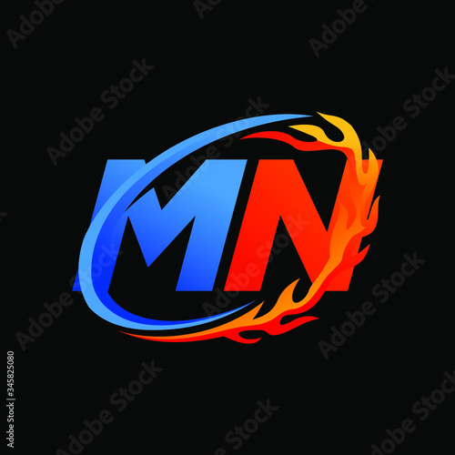 Initial Letters MN Fire Logo Design